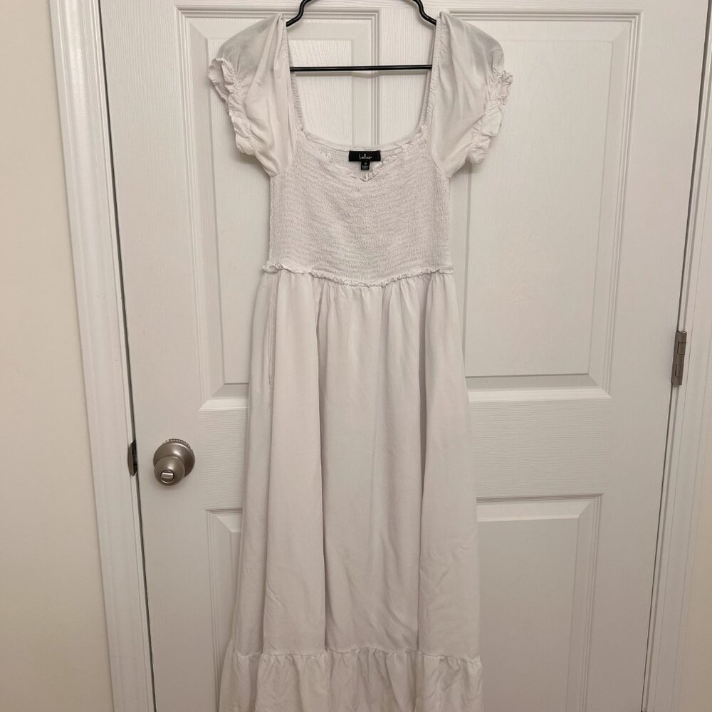 White Smocked Puff Sleeve Maxi Dress - Picture 3 of 6